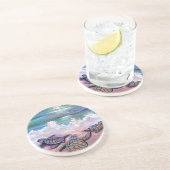 Dessous De Verre En Grès Hawaiian Beach avec Baby Sea Turtles (Côté)