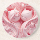 Dessous De Verre En Grès Heartbound Cats in Pastel Pink (Devant)