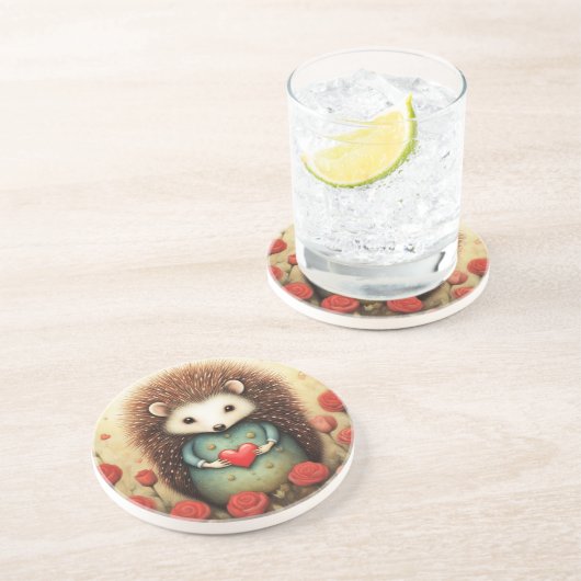 Dessous De Verre En Grès Hérisson Amour 2 (Côté)