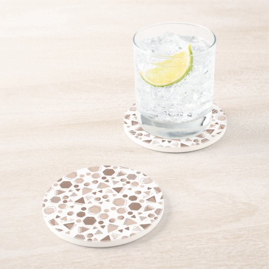 Dessous De Verre En Grès Hexagon & Triangle rose & Brown sur Motif blanc (Côté)