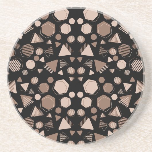 Dessous De Verre En Grès Hexagon & Triangle rose & Brown sur Motif noir (Devant)