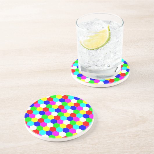 DESSOUS DE VERRE EN GRÈS HEXAGONS COLORÉS (Côté)