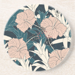 Dessous De Verre En Grès Hibiscus rose tropical, arrière - plan sombre