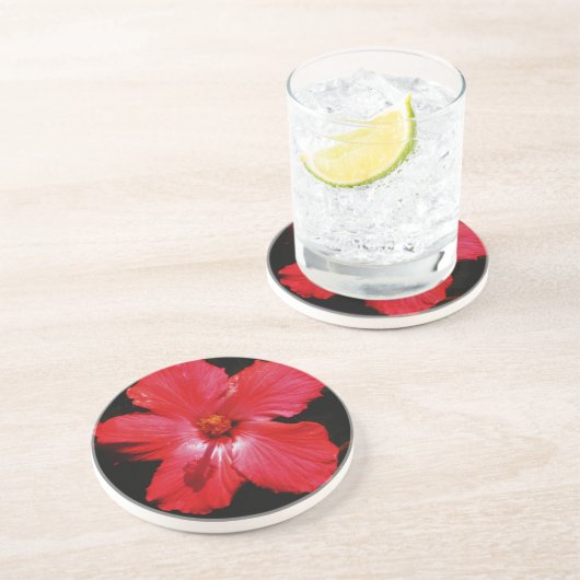 Dessous De Verre En Grès Hibiscus rouge (Côté)