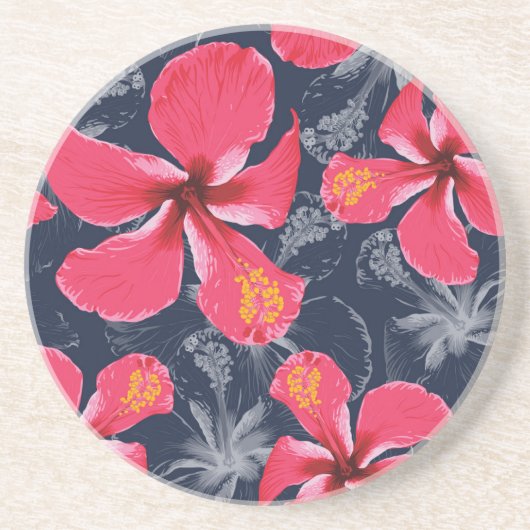Dessous De Verre En Grès Hibiscus Tropical Fleurs été Design (Devant)