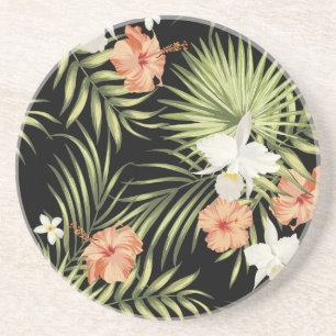 Dessous De Verre En Grès Hibiscus tropicaux : modèle floral Vintage