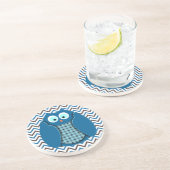 Dessous De Verre En Grès Hibou - bleu avec le pois (Côté)