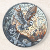 Dessous De Verre En Grès Hibou et loup Mosaic Ai Art (Devant)