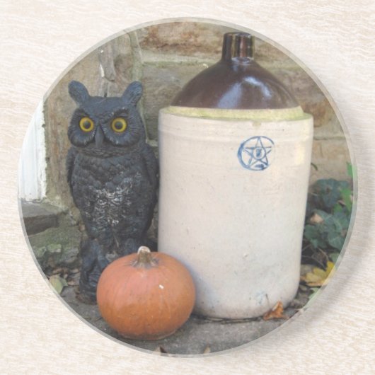 Dessous De Verre En Grès Hibou, jug et Citrouille (Devant)