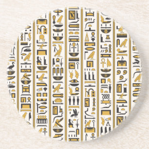 Dessous De Verre En Grès Hiéroglyphes égyptiens : Jaune-Noir Sans Seamless.