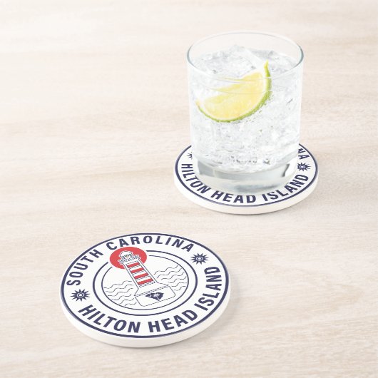 Dessous De Verre En Grès Hilton Head Island Lighthouse Retro Sunset (Côté)