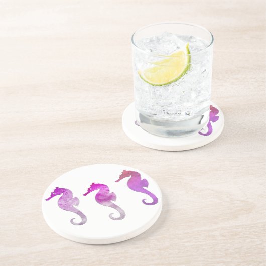 Dessous De Verre En Grès Hippocampes roses d'aquarelle (Côté)
