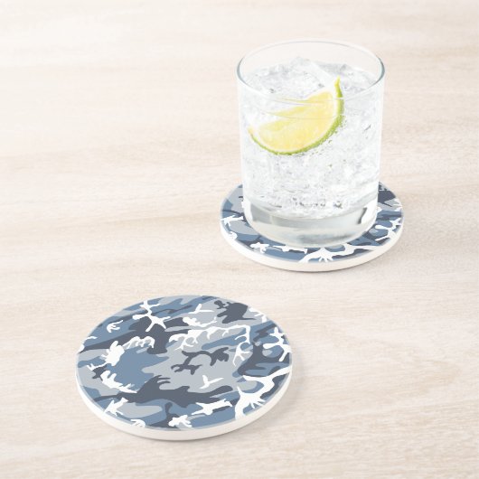 Dessous De Verre En Grès Hiver Camouflage bleu neige, Militaire, Armée (Côté)