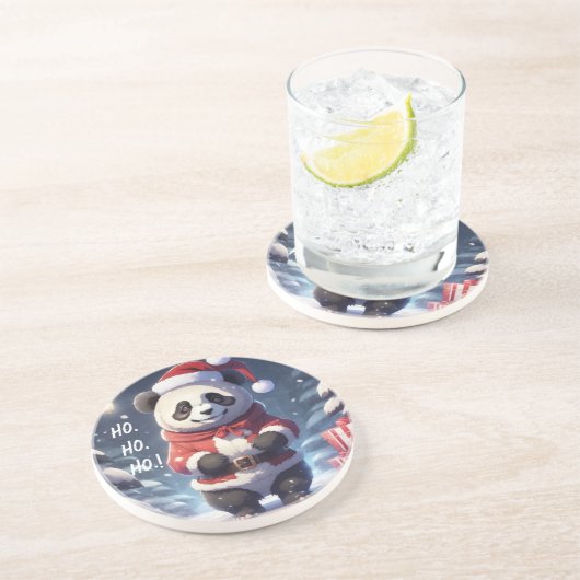 DESSOUS DE VERRE EN GRÈS HO.HO.HO PÈRE NOËL PANDA (Côté)