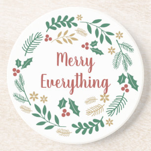 Dessous De Verre En Grès Holly Berry Pine Wreath Joyeux Tout Vacances