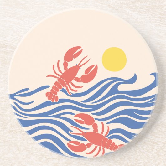 Dessous De Verre En Grès Homards Jouant dans l'Océan (Devant)
