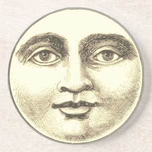 Dessous De Verre En Grès Homme vintage de la lune visage plein marron sépia