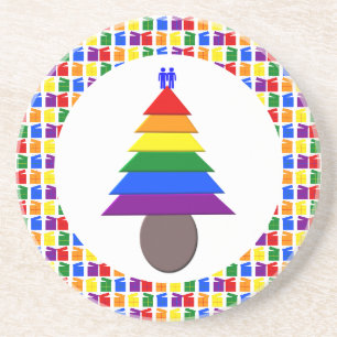 Dessous De Verre En Grès Hommes gais Arbre de Noël arc-en-ciel et présente