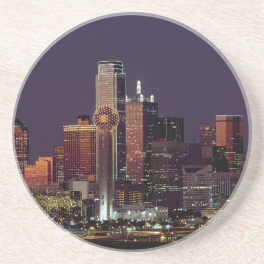 Dessous De Verre En Grès Horizon de nuit de Dallas, le Texas (Devant)
