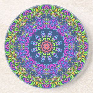 Dessous De Verre En Grès Horloge Mandala - néon 2