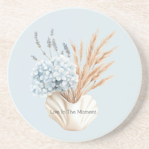 Dessous De Verre En Grès Hortensia Bleu Fleurs de Lavande dans un Vase