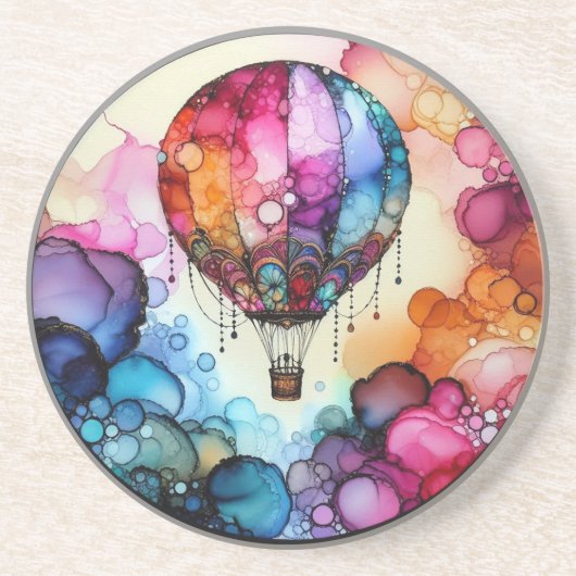 Dessous De Verre En Grès Hot Air Balloon Alcohol Ink (Devant)