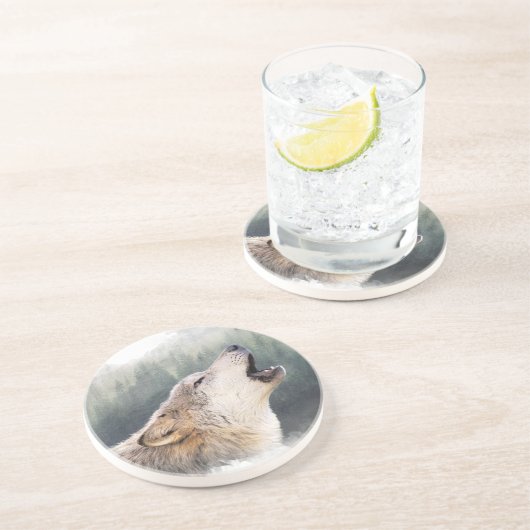 Dessous De Verre En Grès Howling loup (Côté)