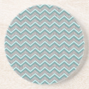 Dessous De Verre En Grès Huile d'argent et ZigZag Turquoise