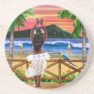 DESSOUS DE VERRE EN GRÈS HULA DANCER DU COUCHER DE SOLEIL HAWAIIEN
