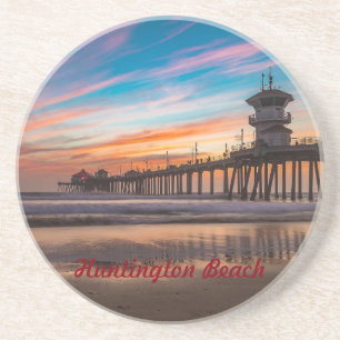 Dessous De Verre En Grès Huntington Beach Pier au coucher du soleil