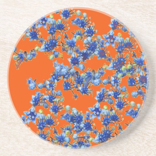Dessous De Verre En Grès hydrangea orange et bleu (Devant)