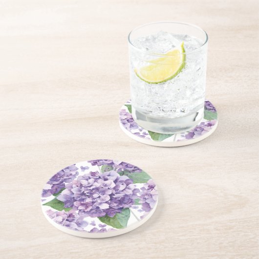 Dessous De Verre En Grès Hydrangea Violette Fleur Lavande Aquarelle (Côté)