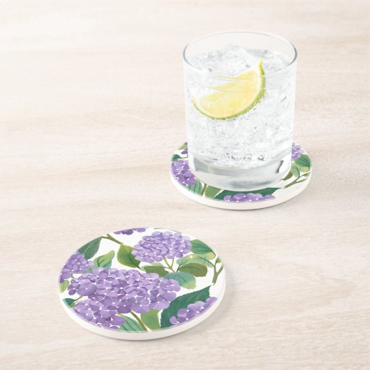 Dessous De Verre En Grès Hydrangea Violette Fleurale Côtière Aquarelle (Côté)