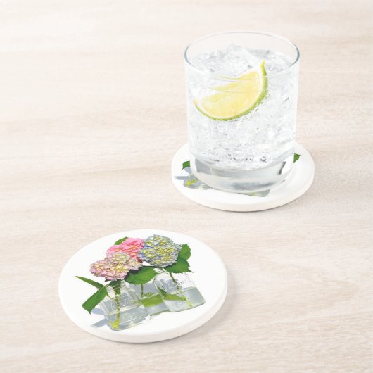 Dessous De Verre En Grès Hydrangeas et jarre de Mason (Côté)