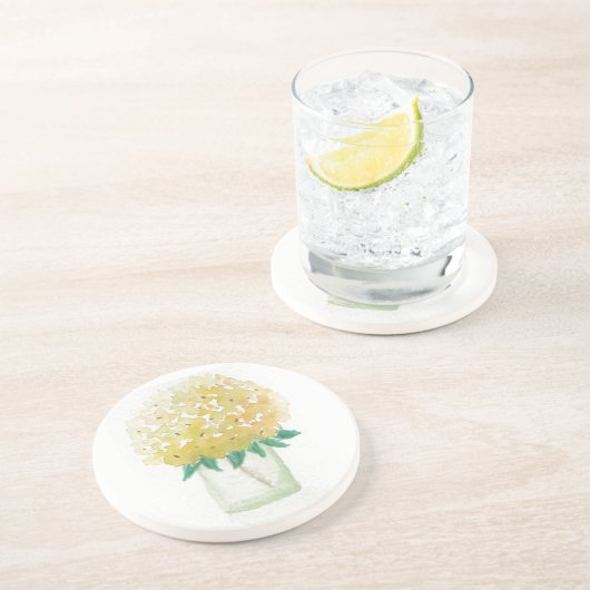 Dessous De Verre En Grès Hydrangée jaune (Côté)