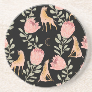 Dessous De Verre En Grès Hyena & Protea : Motif Vintage foncé
