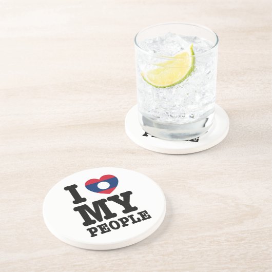 Dessous De Verre En Grès I Heart (Love) My Lao People (Côté)