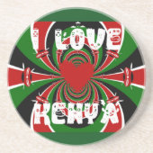Dessous De Verre En Grès I Love Heart Kenya : Dynamic Flag Art (Devant)