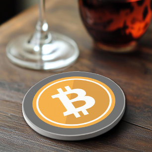 Dessous De Verre En Grès Icône Bitcoin en orange et gris - crypto-monnaie