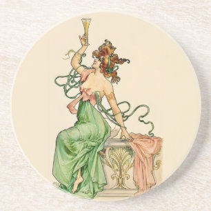 Dessous De Verre En Grès Illustration Art Nouveau de la Dame du Champagne V