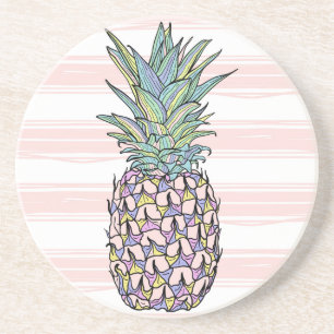 Dessous De Verre En Grès Illustration colorée d'ananas vintage.
