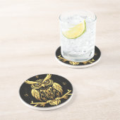 Dessous De Verre En Grès Illustration de chouette géométrique dorée (Côté)