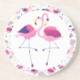 Dessous De Verre En Grès Illustration de Flamants roses rose cool