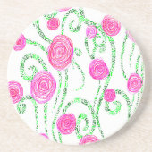 Dessous De Verre En Grès Illustration de fleurs vert et rose (Devant)