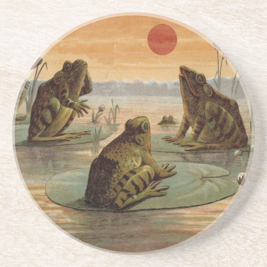 Dessous De Verre En Grès Illustration de grenouilles Lily Pads Moon (Devant)