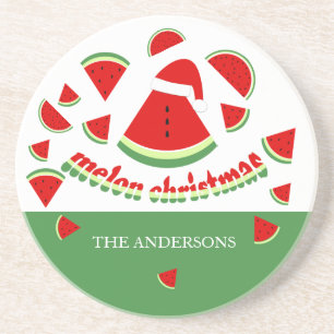Dessous De Verre En Grès Illustration de Noël joyeuse avec melon mignon