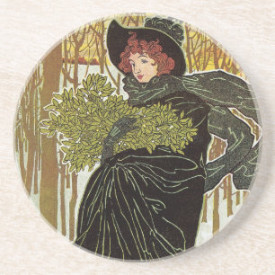 Dessous De Verre En Grès Illustration de Noël vintage Art nouveau couvertur