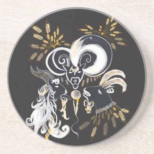 Dessous De Verre En Grès Illustration d'encre de chèvre noire et blanche (Devant)