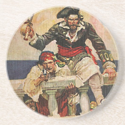 Dessous De Verre En Grès Illustration du pirate et de l'accouplement de bar (Devant)