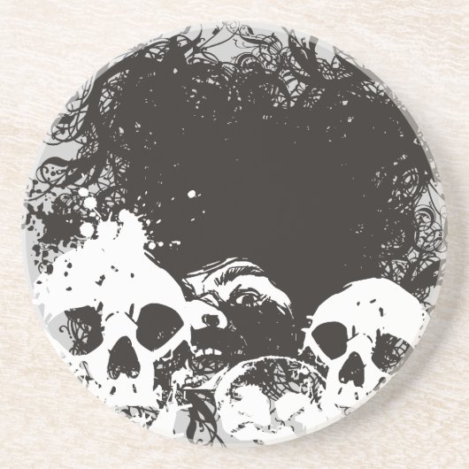 Dessous De Verre En Grès Illustration grunge noire et blanche de crânes (Devant)